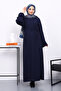 Navy Blue Front Stitched Oversized Textured Long Elise