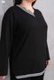 Women's V-Neck Rib Detailed Long Sleeve Bottom Top Plus Size Two-Piece Suit - 7