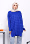 Cobalt Blue Houndstooth Patterned Cold Yarn Knitwear Tunic