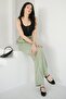 High Waist Satin Trousers - Green - 7