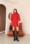 Women's Red Thessaloniki Fabric High Neck Wide Cut Above Knee Dress - 7