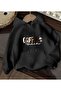 Coffe Queen Print Detailed Fleece Inside K Hooded Sweatshirt