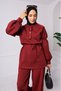 Burgundy Scuba Fabric Hijab Set – High Waist Double Pocket Pants & Snap Collar Top - 3