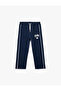 Pocketed, Tie-Waist, Striped Printed Loose Fit Navy Blue Boys' Sweatpants 6Wkb40006Tk
