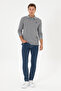Men's Regular Fit Polo Collar Gray Melange Basic Sweatshirt 50307757-Vr086 - 4