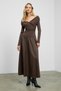 Fruendo women's asymmetric neck top with flexible fabric skirt poplin long brown dress - 6