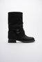 Women's Suede Boots Gusseted Zippered Platinum Buckle Black Vandira - 2