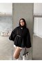 Women's Black Button Detail Belted Poncho - 4
