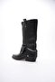 Women's Leather Cowboy Boots Blunt Toe Bellows Black Texara - 4