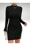 Buttoned High Neck Slit Detailed Mini Slim Fit Dress - 5