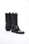 Women's Leather Cowboy Boots Blunt Toe Bellows Black Texara