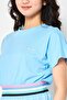 Women Crew Neck Short Sleeve Embroidered Top, Blue - 3