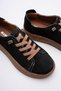 Women's Genuine Suede Sneaker Comfort Sole Rubber Laced Casual Shoes Black Navel - 4