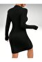 Buttoned High Neck Slit Detailed Mini Slim Fit Dress - 6