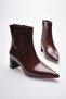 Women's Patent Leather Boots Pointed Toe Heeled Zippered Brown Li̇za