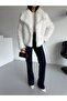 Women's Shawl Collar Plush Fabric Coat 52109001 - 5