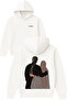 Happy Beautiful Couple Design Printed Oversized White Hooded Sweatshirt