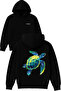 Sea Turtle Design Printed Oversized Black Hooded Sweatshirt