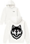 Wolf Red-Eyed Design Printed Oversized White Hooded Sweatshirt