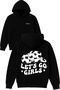 Lets Go Girls Kovboy Design Printed Oversized Black Hooded Sweatshirt