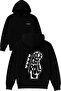 Rock Adn Roll Design Printed Oversized Black Hooded Sweatshirt