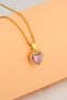 Gold Color Heart Model Pink Zircon Stone Stainless Steel Necklace - 2