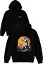 Dinosaur and Nature Design Printed Oversized Black Hooded Sweatshirt