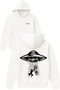 Ufo Pulling Bike Design Printed Oversized White Hooded Sweatshirt