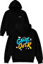 Game over Blue Orange Design Printed Oversized Black Hooded Sweatshirt