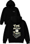 Time Is Money Design Printed Oversized Black Hooded Sweatshirt