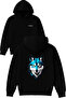 Blue Wolf Design Printed Oversized Black Hooded Sweatshirt