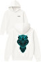 Blue Phosphorescent Owl Design Printed Oversized White Hooded Sweatshirt