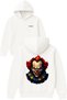 Terrifying Clown Design Printed Oversized White Hooded Sweatshirt
