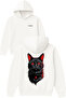 Red Black Cat Design Printed Oversized White Hooded Sweatshirt