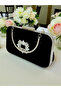 Elegant Black Suede Evening Bag |   Silver Crystal Stone Evening Clutch - 4