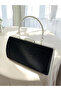 Black Satin Evening Dress Bag, Elegance with Metal Handle - 5