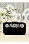 Elegant Black Suede Evening Bag |   Silver Crystal Stone Evening Clutch - 3