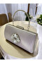 Silver Grey Crystal Stone Satin Evening Dress Bag, Elegance with Metal Handle - 2