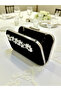 Elegant Black Suede Evening Bag |   Silver Crystal Stone Evening Clutch - 6