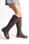 Women's Brown Riding Buckle Flat Boots - 3