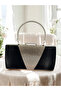 Black Crystal Silver Stone Satin Evening Dress Bag, Elegance with Metal Handle - 5
