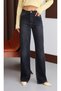 High Waist Black Wash Detailed Wide Leg Jean - 5
