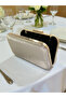 Gold Laser Striped Patterned Pearl Evening Dress Bag Night Wedding Portfolio - 5