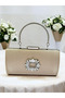 Ten Nude Crystal Silver Stone Satin Evening Dress Bag, Elegance with Metal Handle - 3