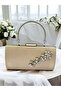 Ten Nude Crystal Silver Stone Satin Evening Dress Bag, Elegance with Metal Handle - 3