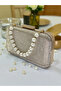 Gold Laser Striped Patterned Pearl Evening Dress Bag Night Wedding Portfolio - 3