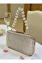 Gold Laser Striped Patterned Pearl Evening Dress Bag Night Wedding Portfolio