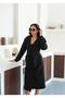 Women's Black Sleeve and Belt Detail Buttoned Cashmere Coat - 4