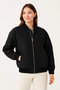 Women's Bomber Jacket with Pockets, Quilted Lining, Zippered Sleeves, Water Repellent - Black - 6