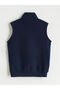 Navy Blue Stand Collar Fenerbahçe Printed Fleece Boy's Vest - 3